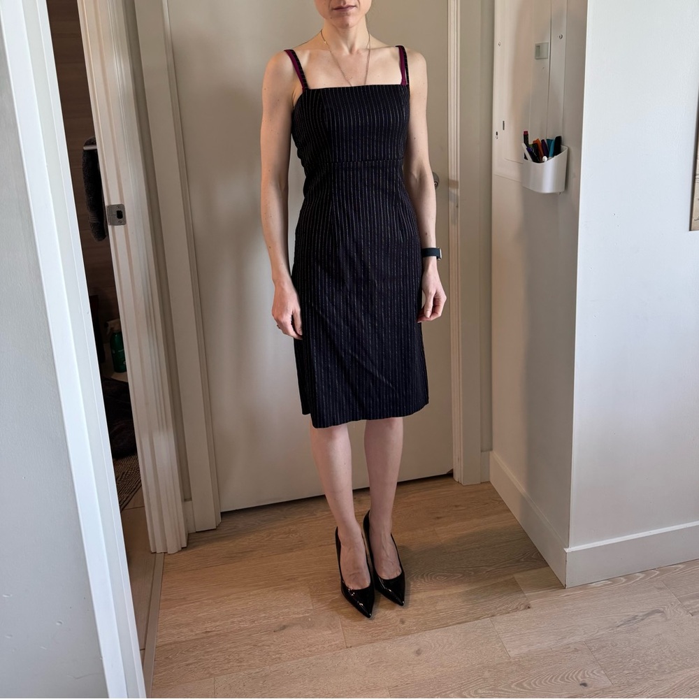 Elegant Black Pinstripe Dress - XS